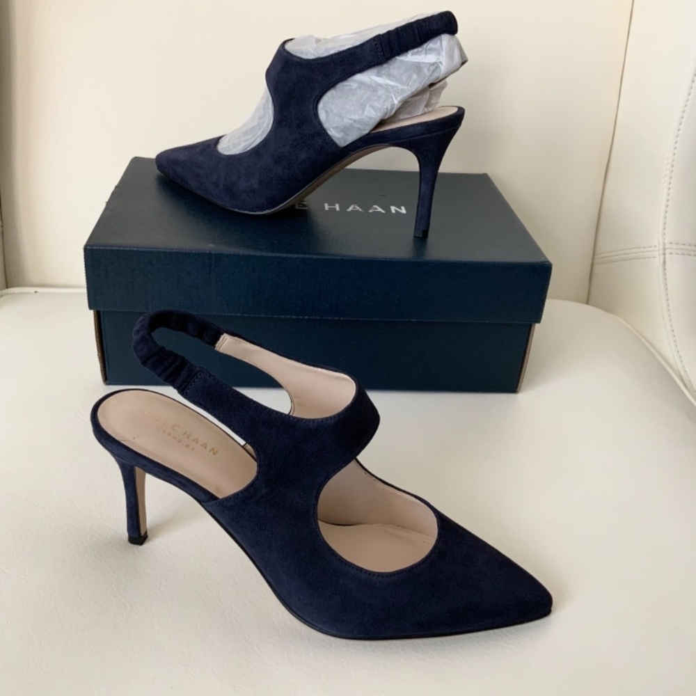 Cole Haan Liesel Navy Blue Suede Mules Heels Pumps - Picture 8 of 11